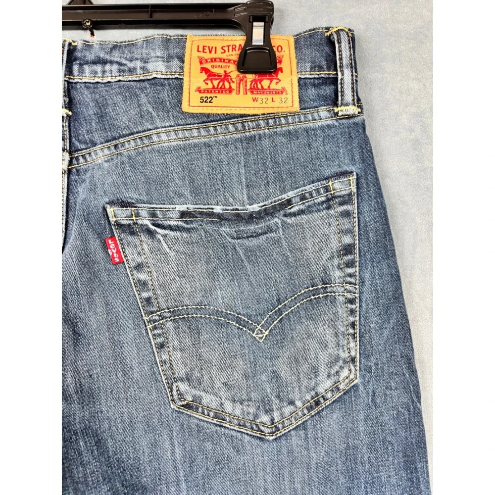 Levis 522 Tapered Fit Blue Denim Jeans Mens W32 L32 Medium Wash